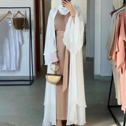 Fashion Chiffon Robe Kimono Dubai Muslim Cardigan Robe Women Casual Robe Female Islamic Clothing 2023 New National Costumes