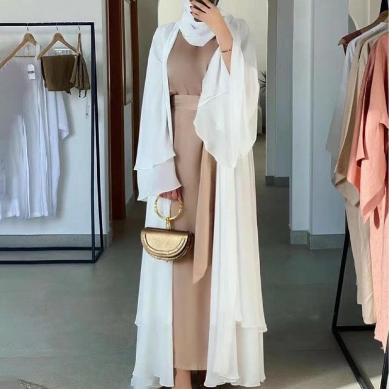 Fashion Chiffon Robe Kimono Dubai Muslim Cardigan Robe Women Casual Robe Female Islamic Clothing 2023 New National Costumes