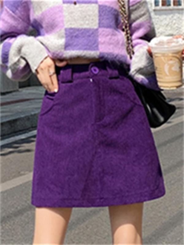 Syiwidii Purple Corduroy Skirt for Women 2023 High Waisted Straight A Line Lace Up Office Ladies Streetwear Elegant Mini Skirts