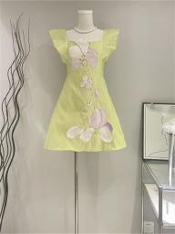 Botvotee Floral Dress For Women 2023 Summer New Fashion Elegant Flying Sleeve Square Collar Dresses Vintage Chic A Line Dress