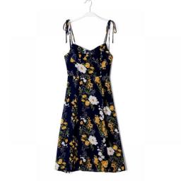 KEYANKETIAN Summer New Rural Print Corset High Waist Halter Dress Stretch Patchwork Women French Style Chiffon Slit MIDI Skirt