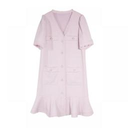 MOLAN Small Fragrance Woman Dress Cute Fashion Temperament V-Neck Puff Sleeve Fishtail Dress Temperament Female Sweet Dress