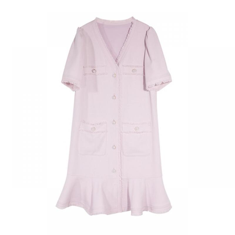 MOLAN Small Fragrance Woman Dress Cute Fashion Temperament V-Neck Puff Sleeve Fishtail Dress Temperament Female Sweet Dress