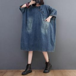 Oladivi Large Size Women Denim Dress 2023 Summer New Casual Loose Jean Dresses Vintage Ladies Oversized Clothing Big Tunics 388