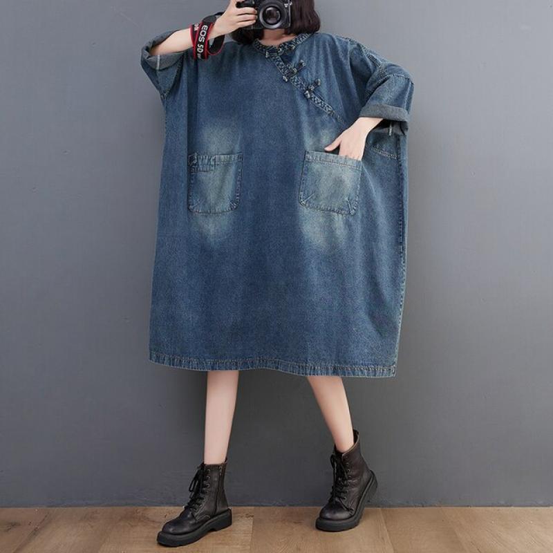 Oladivi Large Size Women Denim Dress 2023 Summer New Casual Loose Jean Dresses Vintage Ladies Oversized Clothing Big Tunics 388