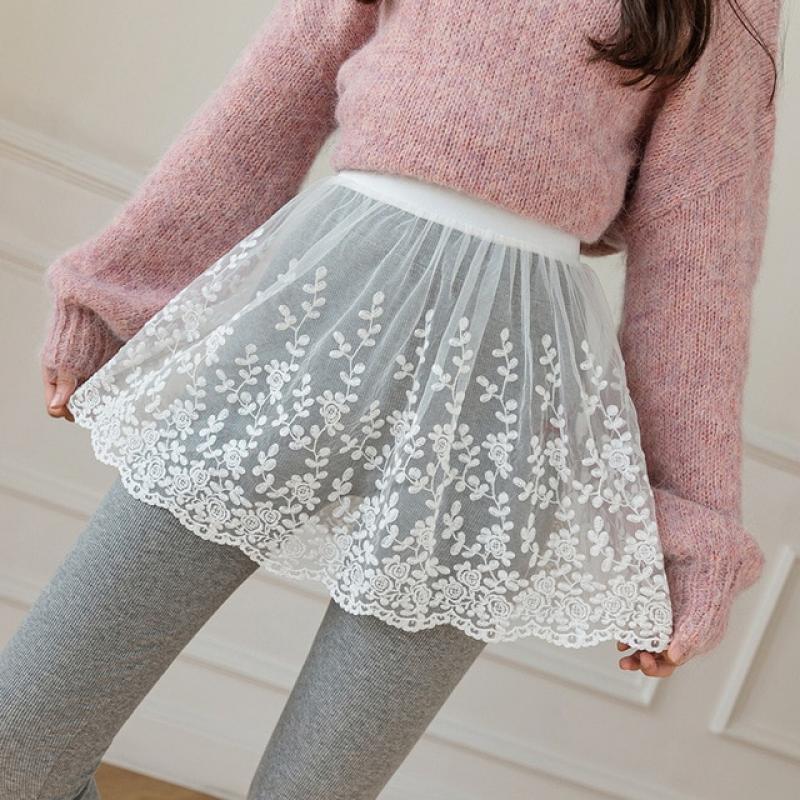 Elasticity Fake Hem Lace Skirts for Women Layering Fake Top Hoodie Hem Inside Mini Dress Cute Half-Length Perspective Skirt