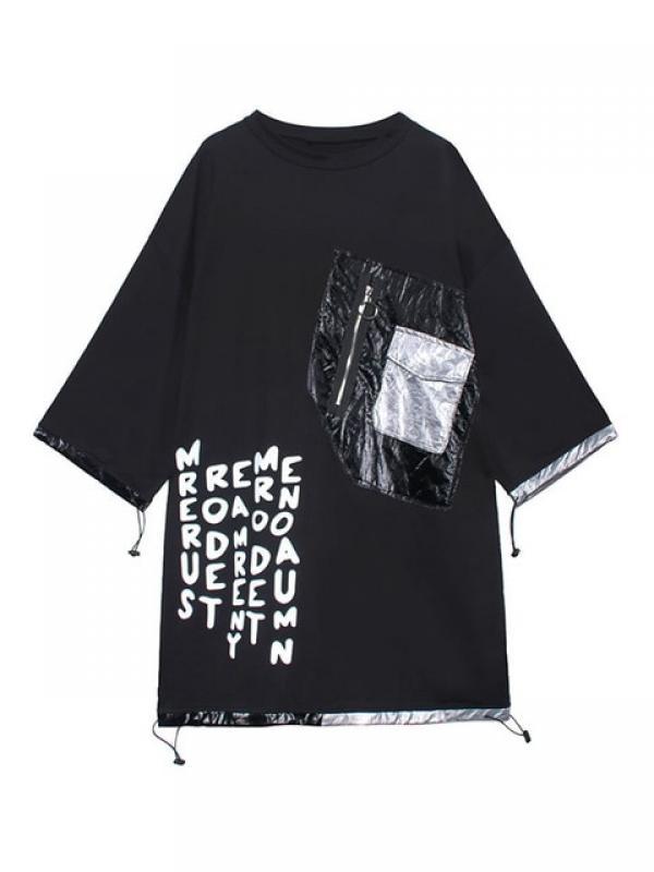 XITAO Patchwork Letter Pocket Dress Women 2020 Autumn Casual Fashion New Style Temperament O Neck Full Sleeve Loose Dress ZP3270