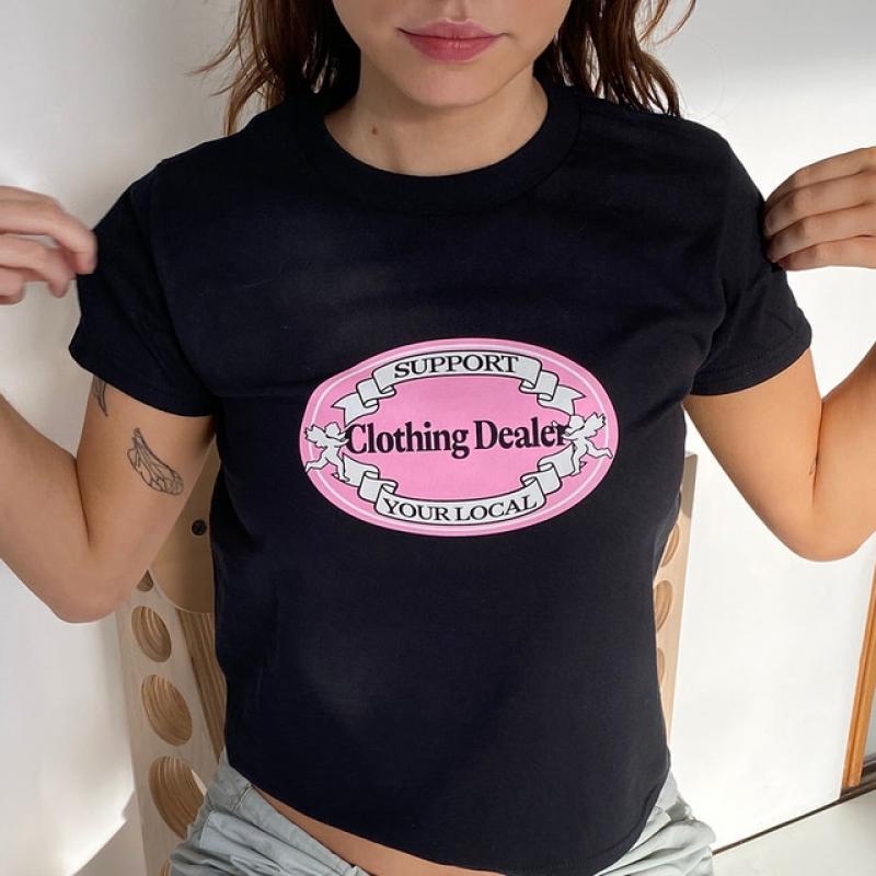 Aesthetic Streetwear Grunge Vintage Women Letter Print Tee Casual Short Sleeve Y2k Clothes Gothic  Emo Baby Tee Girl Crop Tops