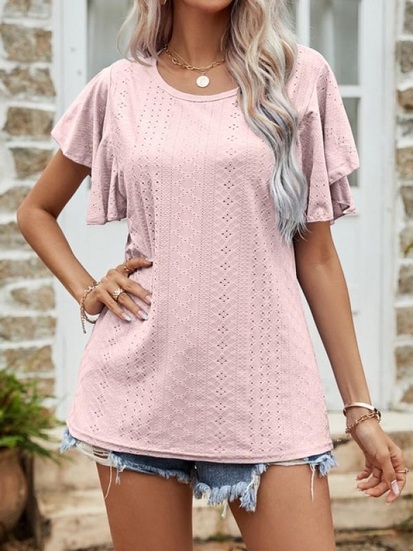 Eyelet Flutter-Sleeve Top