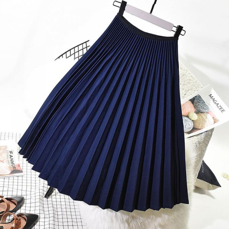Pleated skirt skirt autumn and winter Hong Kong style vintage high-waisted chic skirt long ulzzang swing skirt women's winter