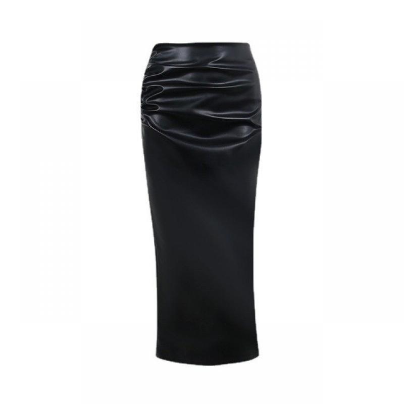 YY21098 Temperament commuter bright leather skirt back slit sexy high waist wrapped hips to show thin fashion skirt