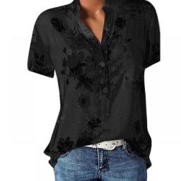 Elegant Women's Shirt Printing Large Size Casual Shirt Fashion V-neck Short-sleeved Shirt Blouse