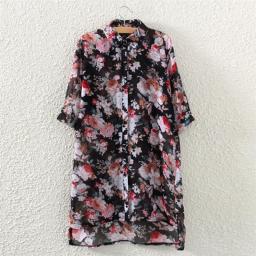 Qiukichonson Floral Chiffon Blouse Woman 2018 Spring Summer Tops Ladies Casual Low-high Design Chiffon Long Shirts For Women