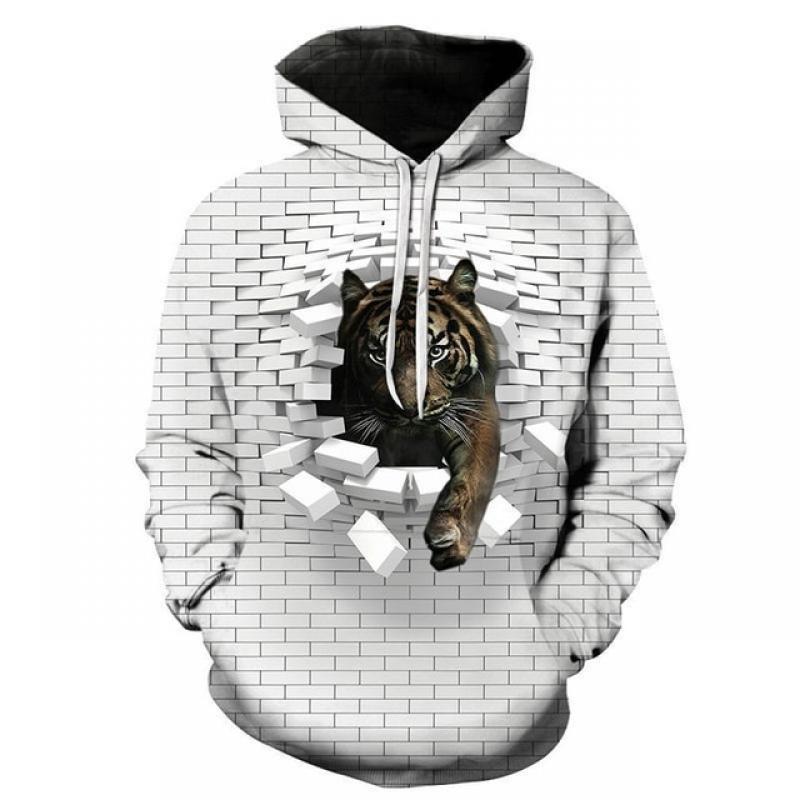 2023 Fashion 3D Digital Printing Theme Wall Animal Combination Hooded Daily Casual Sweater