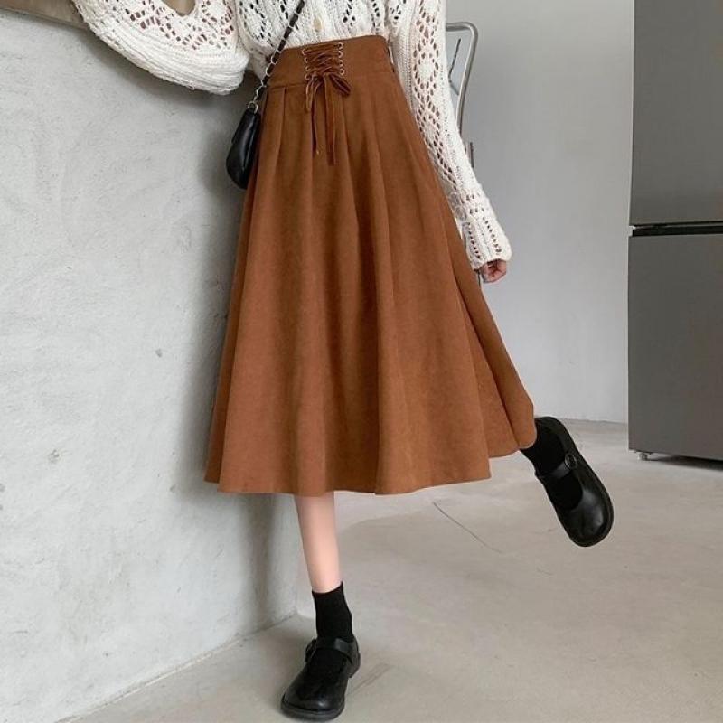 Vintage Long Skirt Women's Spring and Summer 2022 New Versatile Skirt Mid Length A-shaped High Waist Thin Elastic Waist Skirt