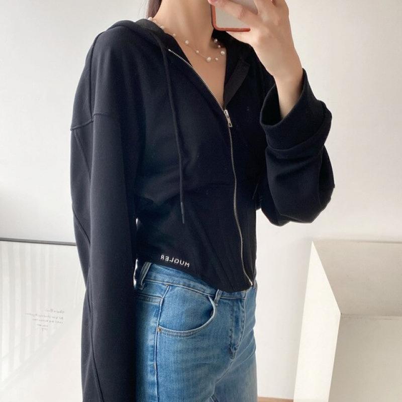 2023 New Spring and Autumn High-End Casual Women's Zip-up Waistband Hoodies Corset Style Short Hoodie Fashion Women's Sports Top