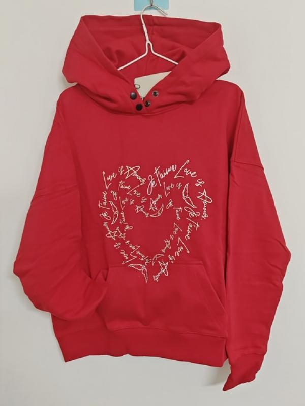 New Letter Patchwork Heart Hooded Sweatshirt 2023 Winter Autumn Cotton Casual  Women Hoodies Fashion Streetwear Sweatshirts Tops