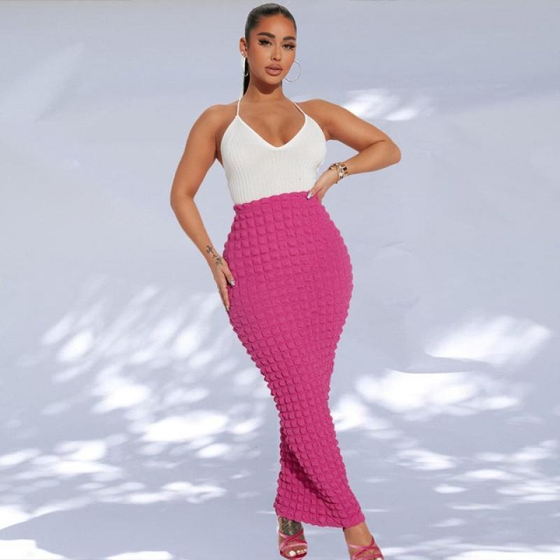 Xiktop Sexy Popcorn Slim Long Skirt Women High Waist Solid Pencil Skirt 2023 Spring Summer Harajuku Elegant Fairy Grunge Clothes