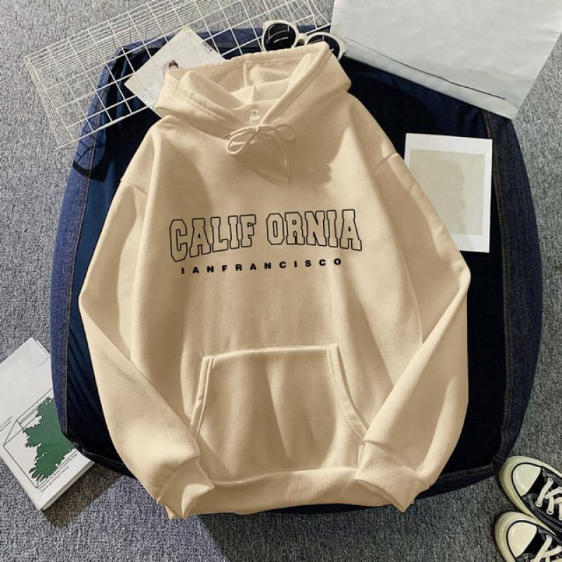 Monogram Print Long Sleeve Drawstring Hooded Autumn Winter Harajuku Pullovers Loose Sweatshirt With Pockets толстовка женская