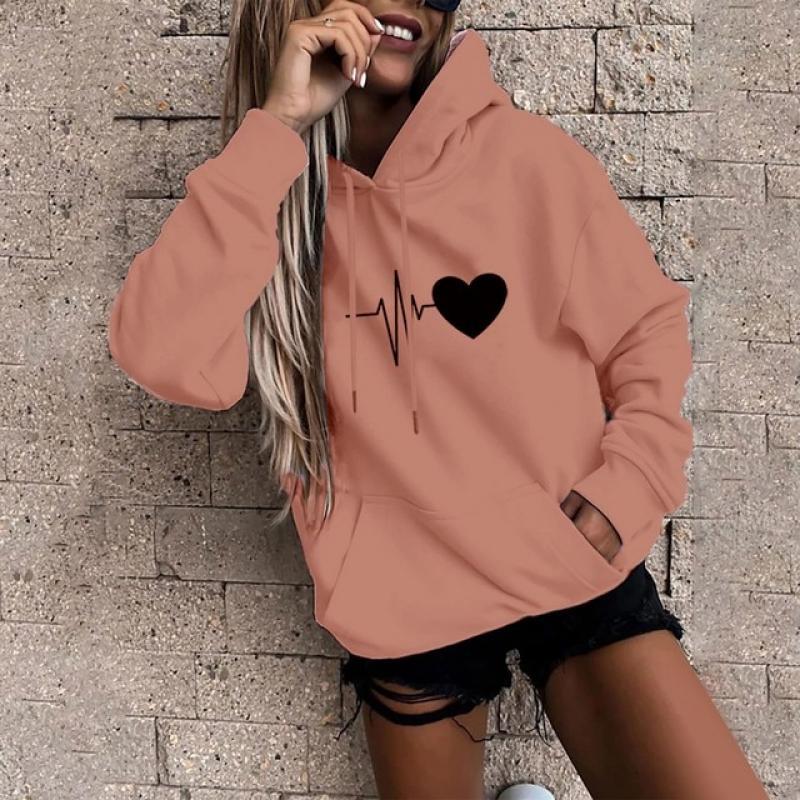 Women's Hoodies Tops Long Sleeve Sports blouse 2023 Spring Fashion fun Print Sweatshirts Solid Casual Loose Hooded Sweatshirt