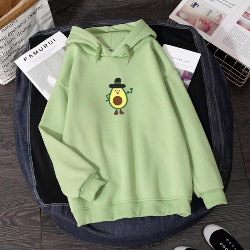 Avocado Little Monster Cartoon Kawaii Women Long Sleeve Hoodies Korean Pullover Warm Hoodies Loose Tracksuits HIPHOP Sweatshirt