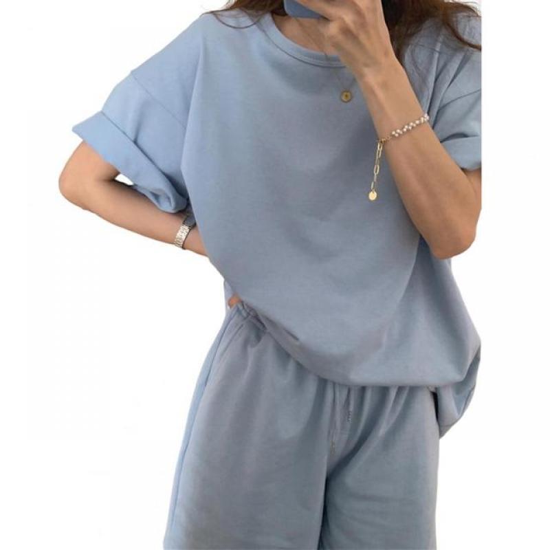 2 Pcs/Set Jogging Running Women T-shirt Shorts Set Loose Three Quarter Sleeve Sportwear Gym Lady Summer Tracksuit Female Clothes