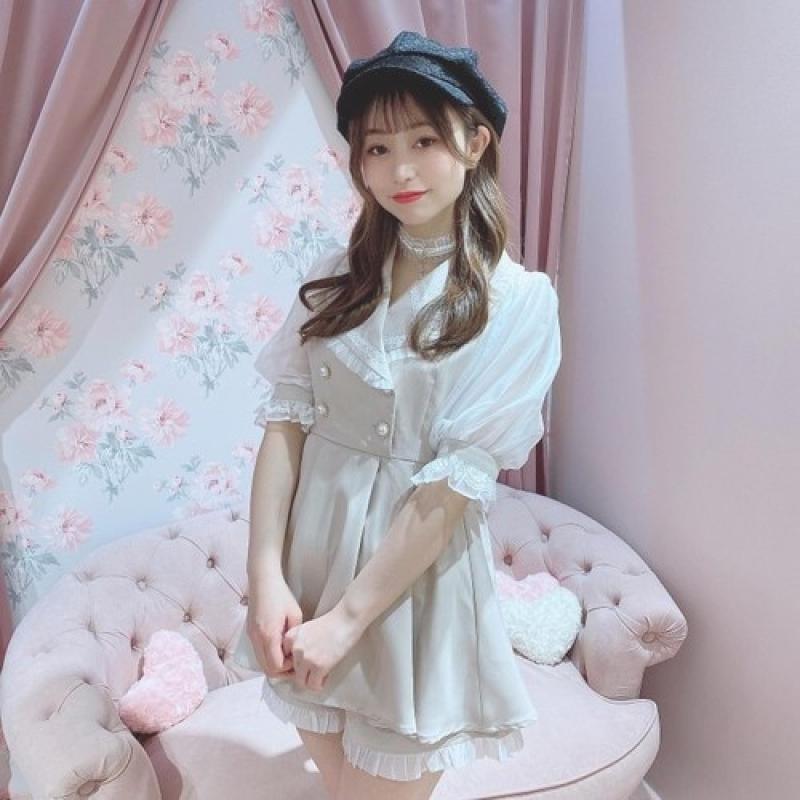 Customized Summer New Original Short Sleeve Lace V-neck Tops Mine Series Mass-Produced Dress Culottes Shorts Sweet Girls Suit