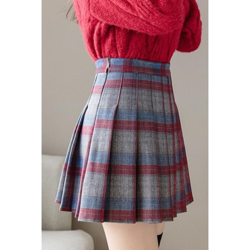 Woolen pleated skirt Autumn and winter new high waist slim skirt Women's fashion Versatile plaid skirt Slim short skirt wholesa