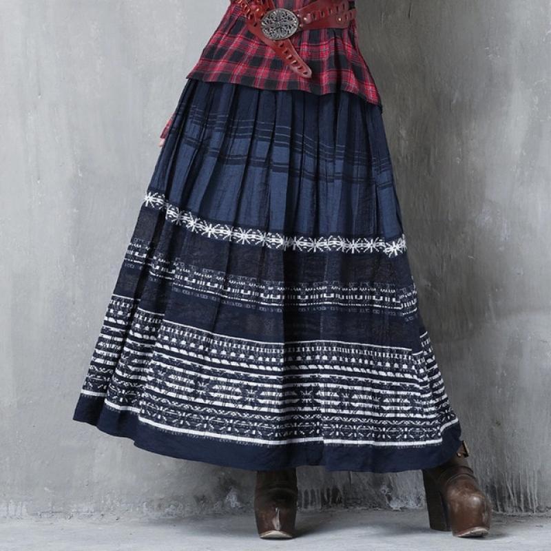 Brand women's clothing 2022 early autumn new embroidered long skirt ethnic style stripe patchwork pleated skirt skirt skirt skir