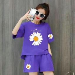 Casual Tracksuit Women Summer 2023 Fashion  Two Piece Set Short Sleeve Tops And Black Wide Leg Shorts Sport Suit X160