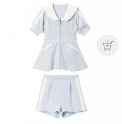 Preppy Girly Style Sailor Collar Bow Slim Waist Hoodeis Coat Zipper Cardigan Sweet Lolita Japanese Leisure Shorts Two-Piece Sets