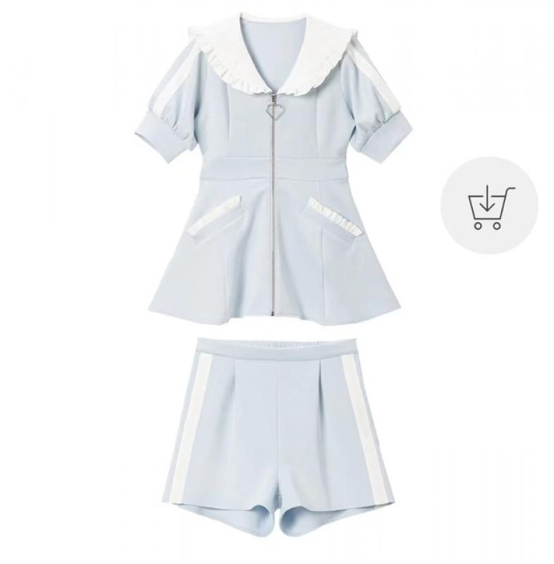 Preppy Girly Style Sailor Collar Bow Slim Waist Hoodeis Coat Zipper Cardigan Sweet Lolita Japanese Leisure Shorts Two-Piece Sets