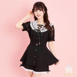 SC Suit Strap Love Pendant Sailor Collar Lace Shirt Mine Series Mass-Produced Short Sleeve Tops And Shorts Two Piece Set