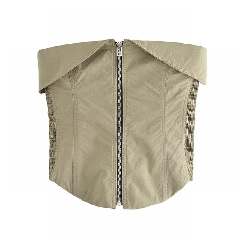 Fashion Cargo Pants Set Women Pocket High Street Tube Top Female 2 Piece Suit Zipper Sleeveless Corset Tank Vest Trousers Outfit