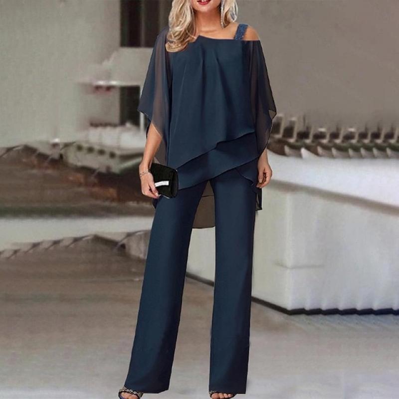 Fashion Solid Color Loose Casual Dolman Sleeve Irregular Suit  Two Piece Set Women