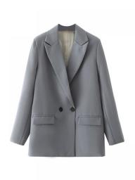 TRAF Women Chic Office Lady Double Breasted Blazer Vintage Coat Fashion Notched Collar Long Sleeve Ladies Outerwear Stylish Tops