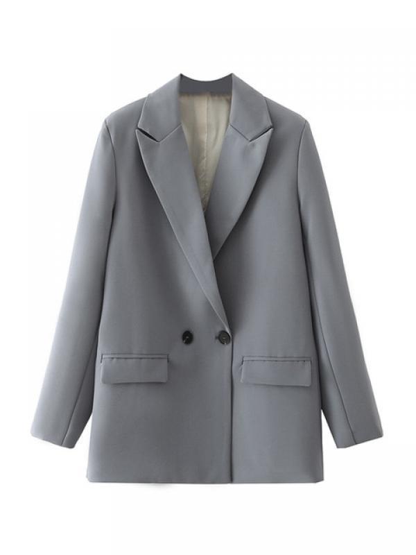 TRAF Women Chic Office Lady Double Breasted Blazer Vintage Coat Fashion Notched Collar Long Sleeve Ladies Outerwear Stylish Tops