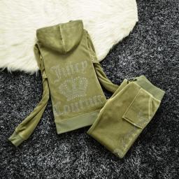 Juicy Coutoure Women Velvet Set Three-dimensional Decorative Hoodie 2pc Casual Sports Winter Thickened