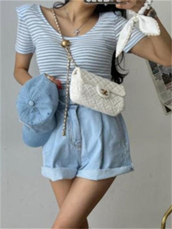 Syiwidii Jeans Shorts for Women Summer 2023 New Ripped High Waisted Lace Up Straight Vintage Korean Fashion Streetwear Shorts