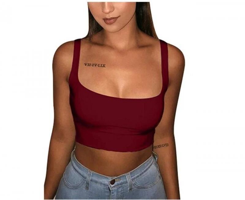 Sexy Women Solid Strappy Tank 2020 Vest Crop Top Summer Beach Party Sleeveless Slash Neck Tanks Woman Girls Bralette Tank Top
