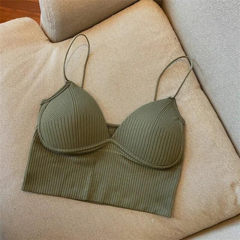 V-Neck Camisole Women Sexy Stretch Push Up Bra with Chest Pads Knitted Crop Top for Female Short Tube Top Tops Bralette Y2k