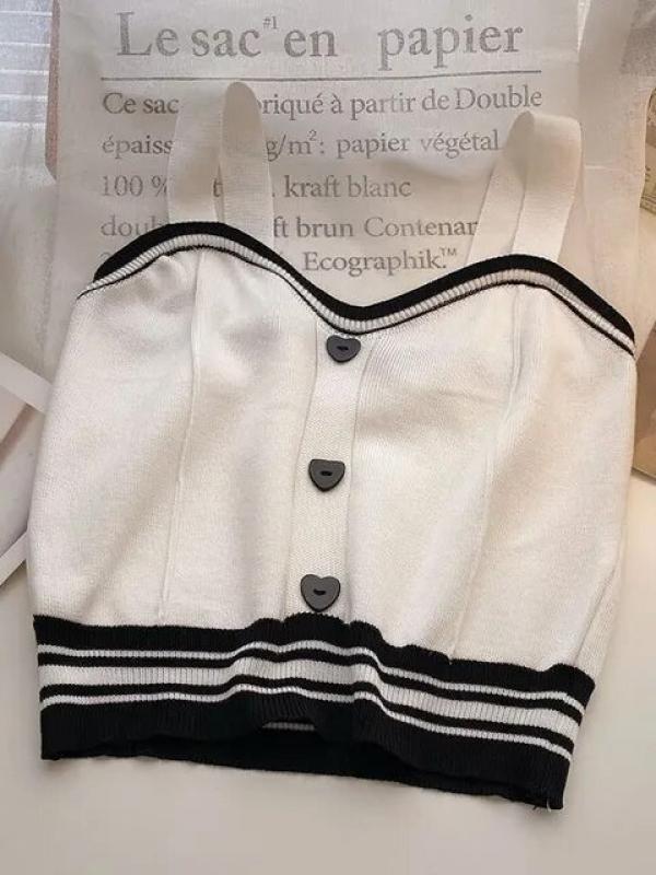 Heliar Women Cute Tops With Buttons Knitted Crop Tops Ladies Camis For Summer Y2K Tops Knit Patchwork Top Women 2023 Summer