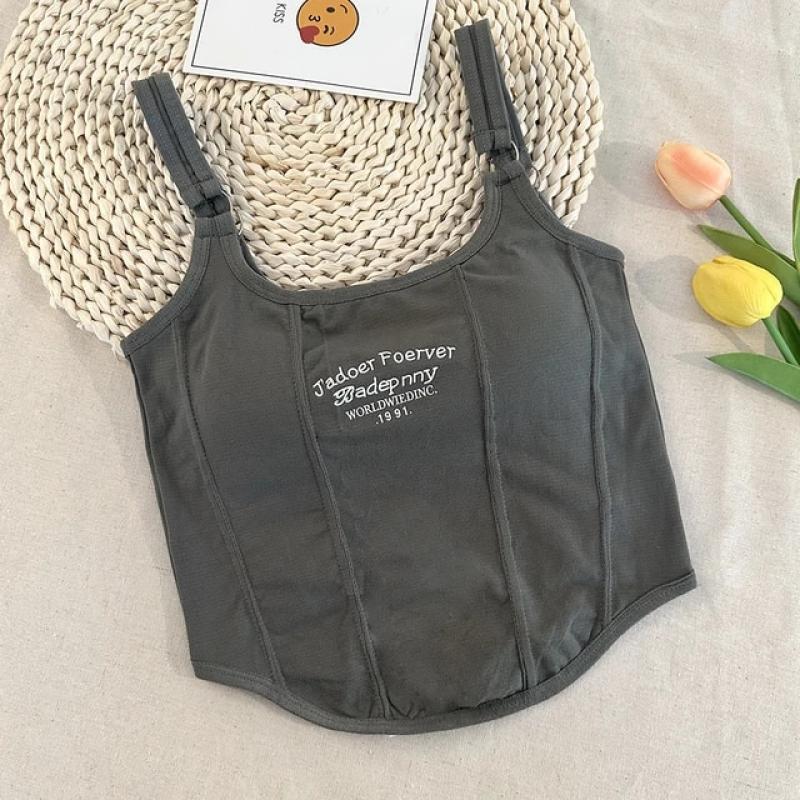 CHRLEISURE Letter Printing Crop Tops Women Summer Tops Sexy Camisole Square Collar Tank Top y2k Slveless Female Crop Tops Padded