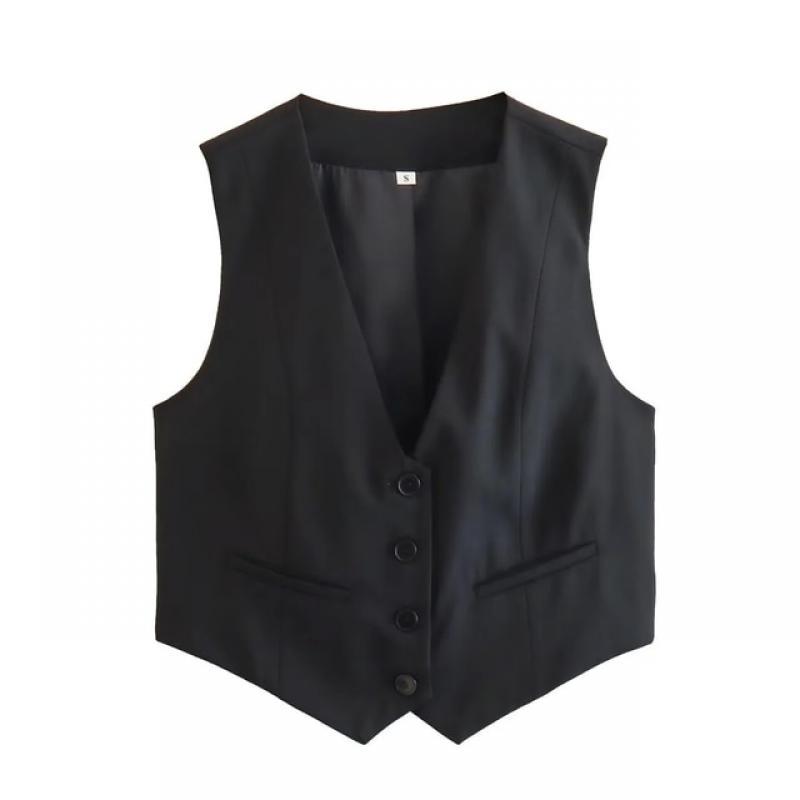 Women's Vest Blazers Jacket Coat Sleeveless Cropped Top Sexy Pink Summer traf Tank Top Solid With Button Woman Vest Outwear ins