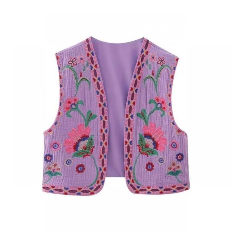 KEYANKETIAN Women Vintage Floral Embroidered Open WaistCoat Ladies National Style Vest Jacket Outfits Casual Vacation Crop Top