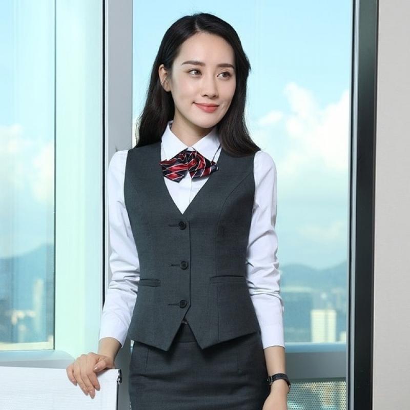 Fashion Formal Women Waistcoat & Vest Dark grey Elegant Female Office Uniform Designs Ladies Work Wear Clothes OL Styles