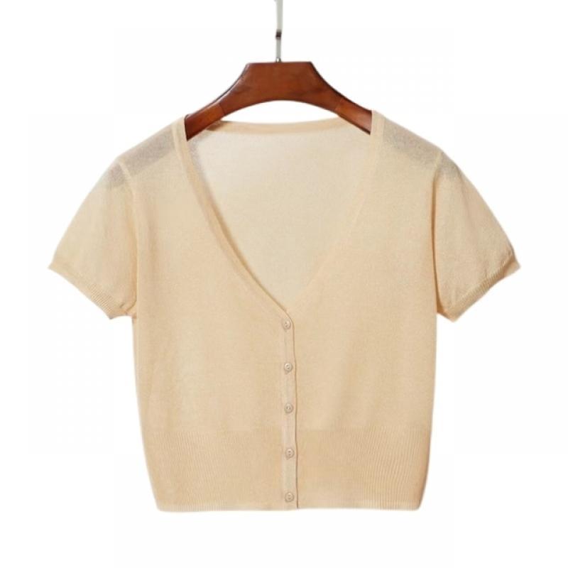 Summer Cardigan For Women Short Sleeves Thin knitwears Tops Women's Sweater jacket Ice Silk Korean Fashion blouse over fit