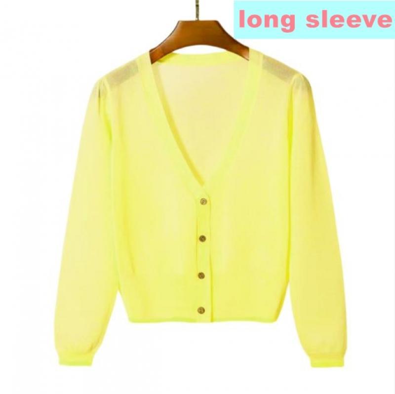 Cardigan Summer Three-quarter sleeves Korean Style V-neck Knit Sweater UV-cut Ice Silk Top Women's  Thin Small to Oversize