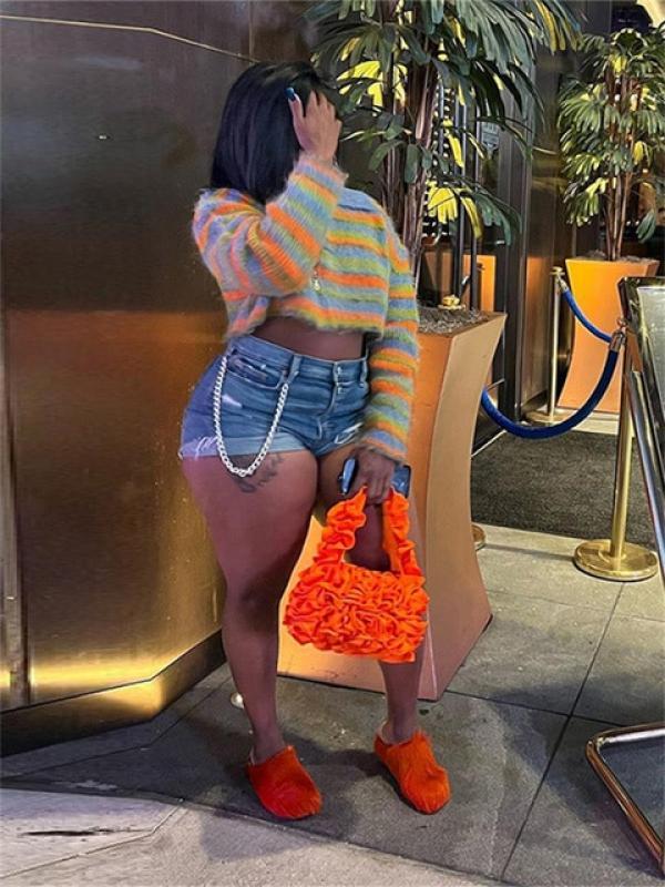 Fashion Wholesale Sweaters For Women y2k Clothes Print Knitted Crop Top Long Sleeve contrast color Long Sleeve cardigan Women