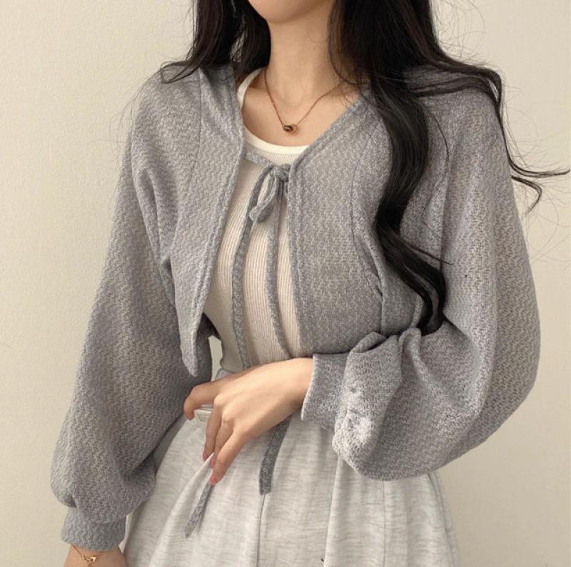 Thin White Cardigan Women Summer Sunscreen Lantern Sleeve Knitwear Top Ladies Korean Style Casual Elegant Coat Sun Protected